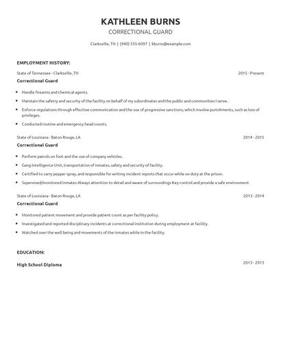 Correctional Guard Resume