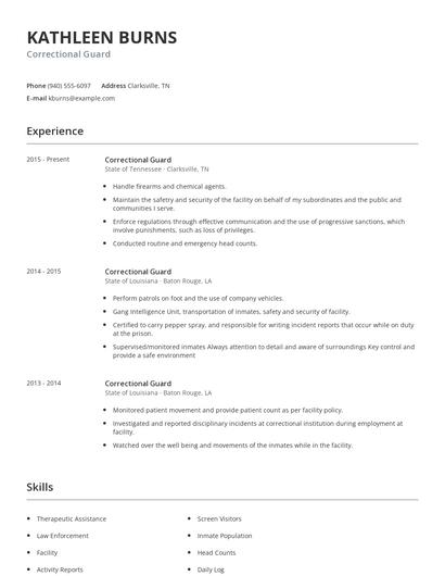 Correctional Guard Resume