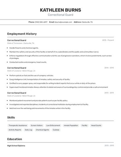 Correctional Guard Resume