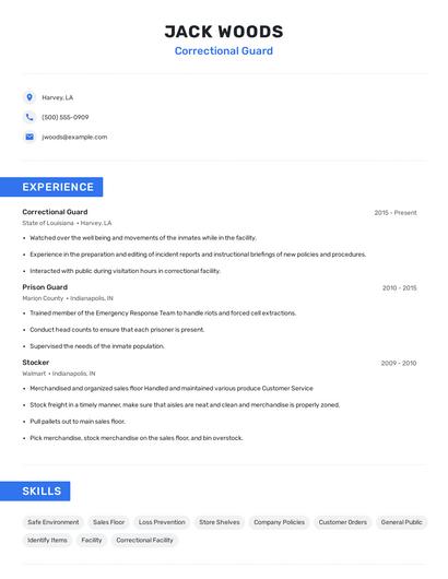 Correctional Guard Resume