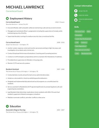 Correctional Guard Resume