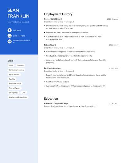 Correctional Guard Resume
