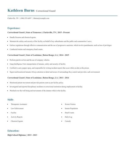 Correctional Guard Resume