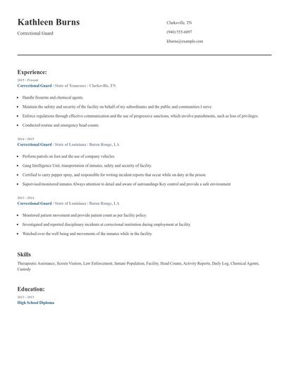 Correctional Guard Resume