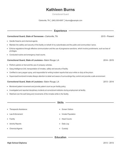 Correctional Guard Resume