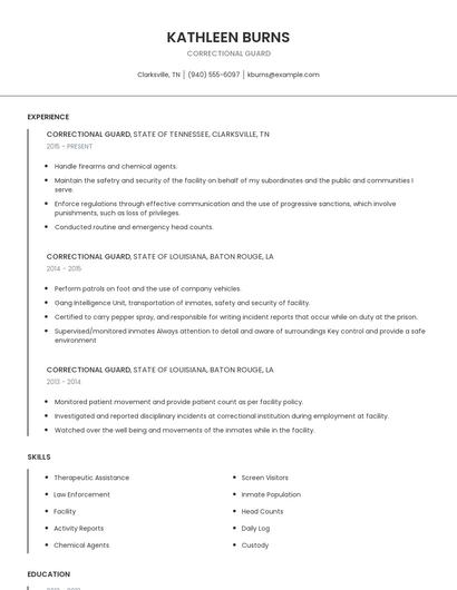 Correctional Guard Resume