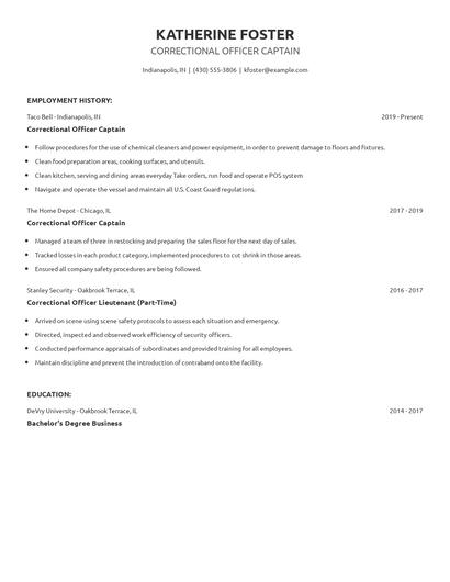 Correctional Officer Captain Resume
