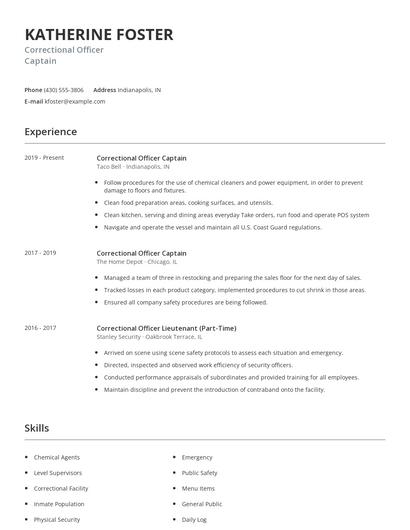Correctional Officer Captain Resume