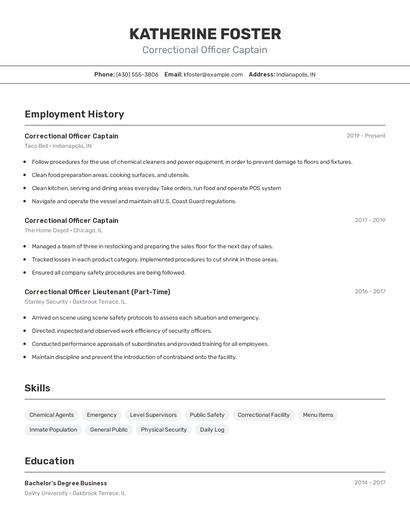 Correctional Officer Captain Resume