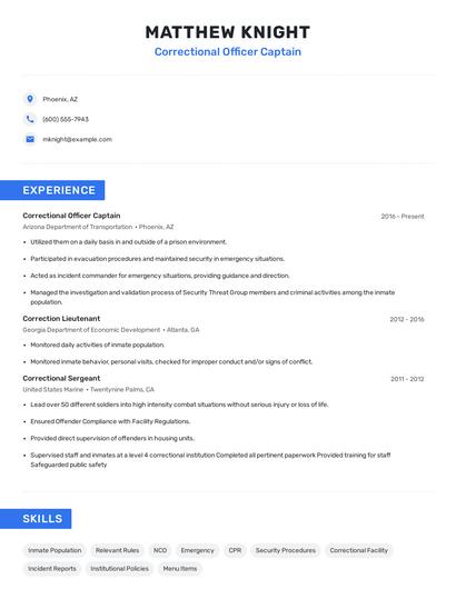 Correctional Officer Captain Resume