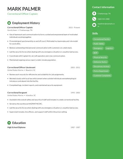 Correctional Officer Captain Resume