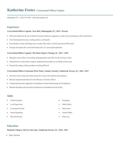 Correctional Officer Captain Resume