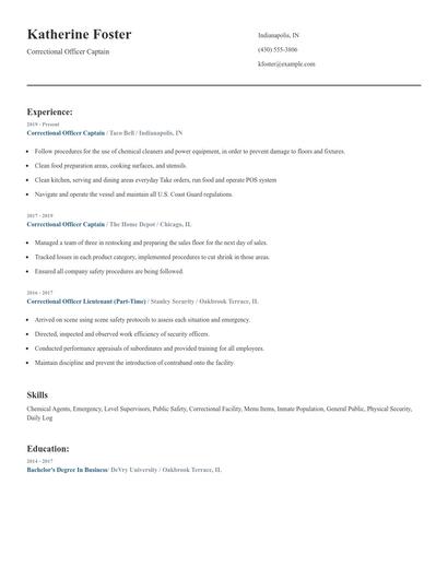 Correctional Officer Captain Resume