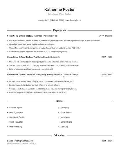 Correctional Officer Captain Resume