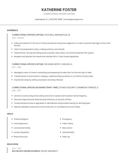 Correctional Officer Captain Resume