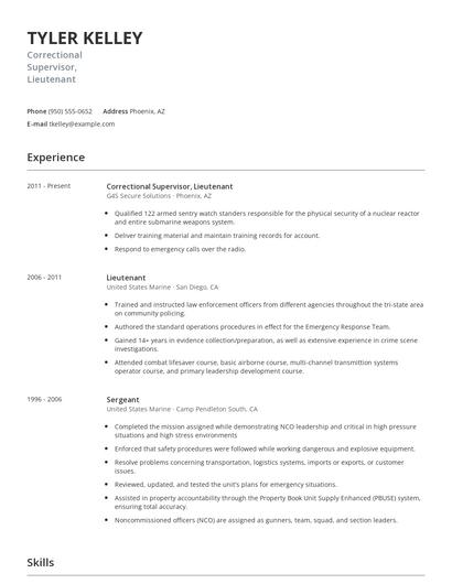 Correctional Supervisor, Lieutenant Resume