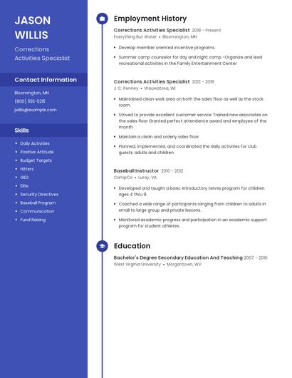 Corrections Activities Specialist Resume