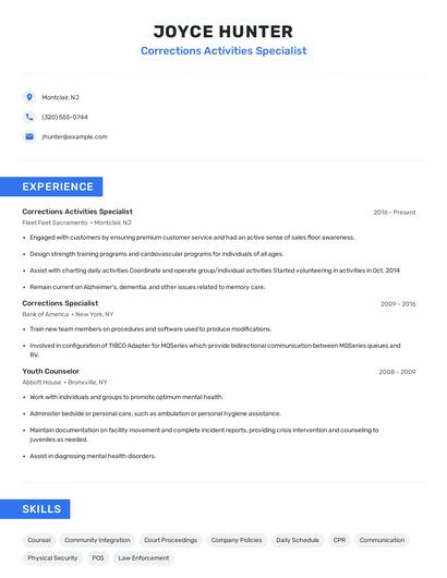 Corrections Activities Specialist Resume
