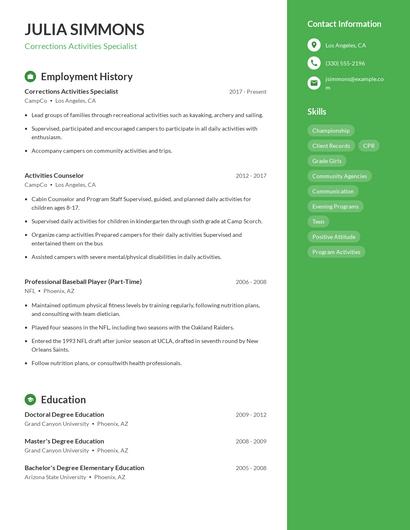 Corrections Activities Specialist Resume