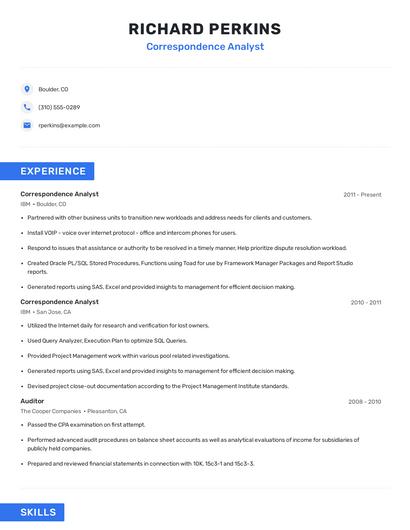 Correspondence Analyst Resume