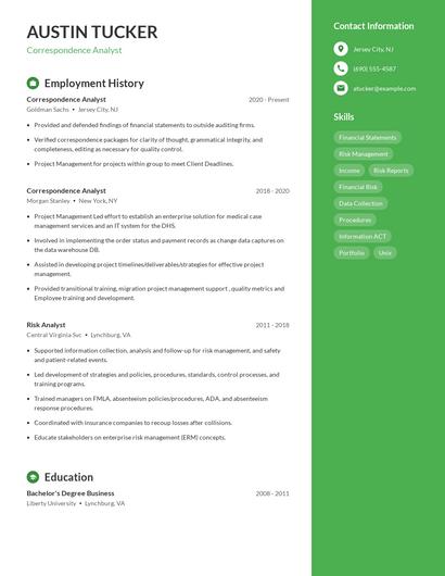 Correspondence Analyst Resume