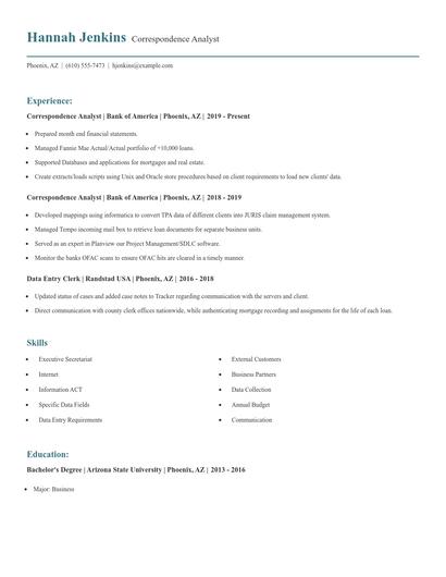 Correspondence Analyst Resume