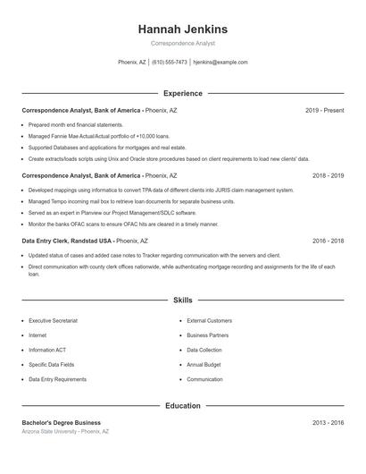 Correspondence Analyst Resume
