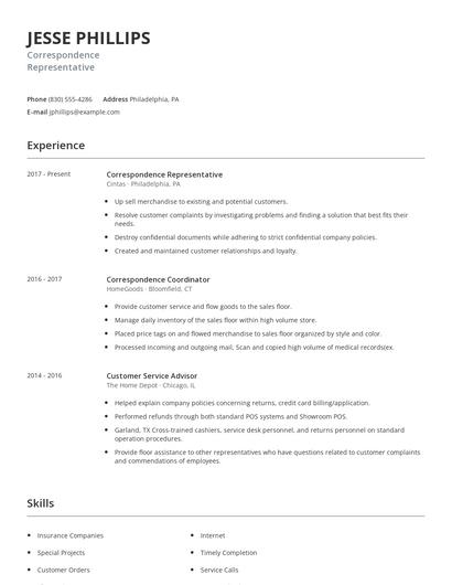 Correspondence Representative Resume
