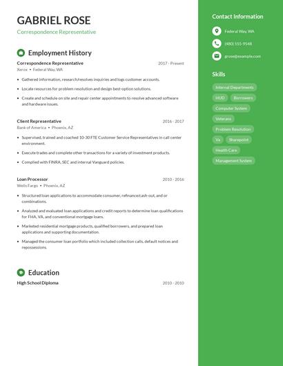 Correspondence Representative Resume