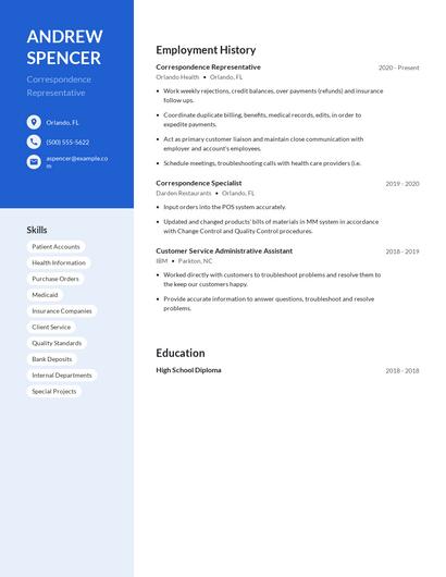 Correspondence Representative Resume