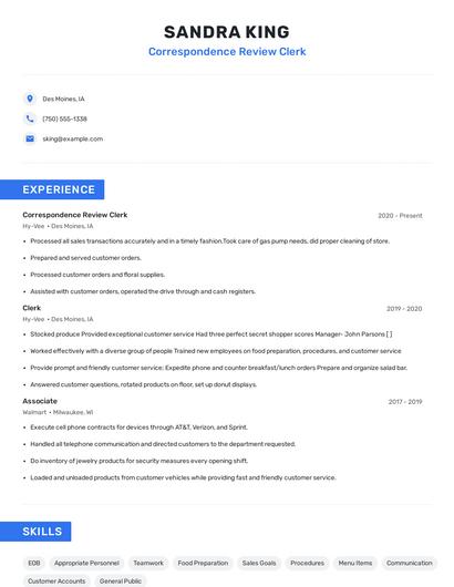 Correspondence Review Clerk Resume