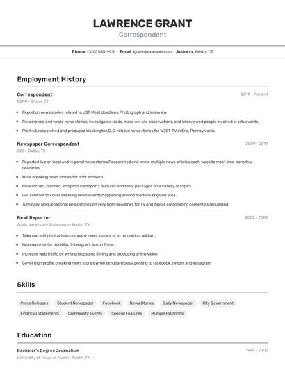Correspondent Resume