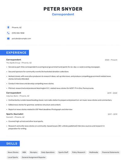Correspondent Resume