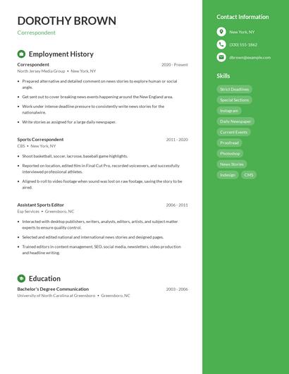 Correspondent Resume
