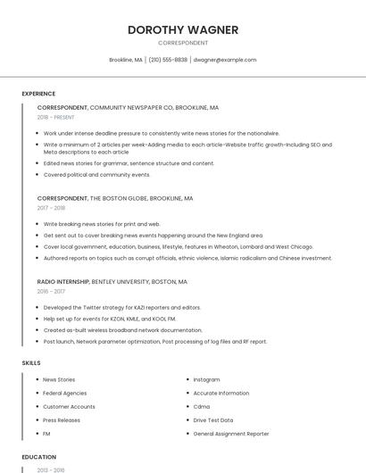 Correspondent Resume