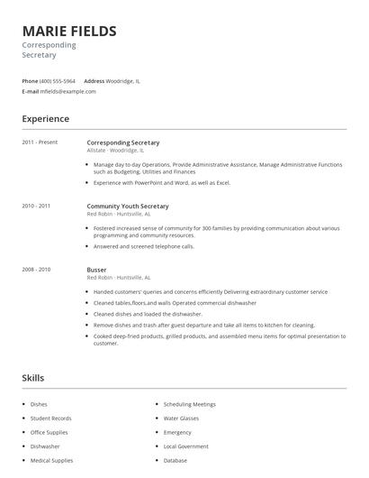 Corresponding Secretary Resume