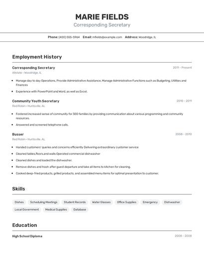 Corresponding Secretary Resume
