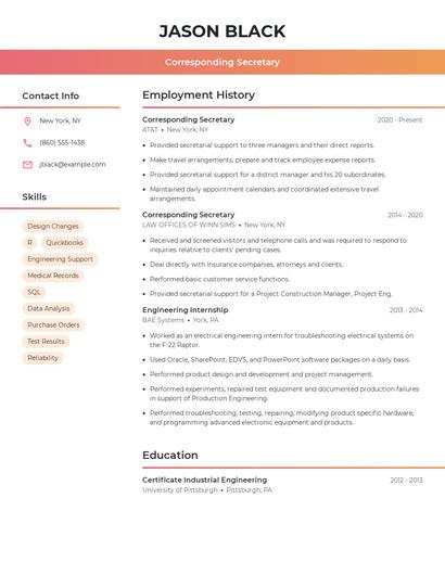 Corresponding Secretary Resume