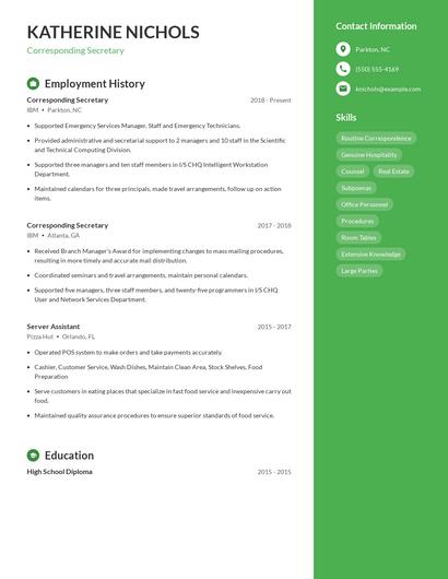 Corresponding Secretary Resume