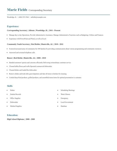 Corresponding Secretary Resume