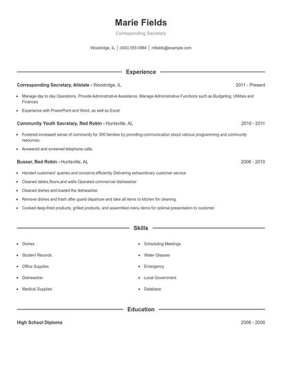 Corresponding Secretary Resume