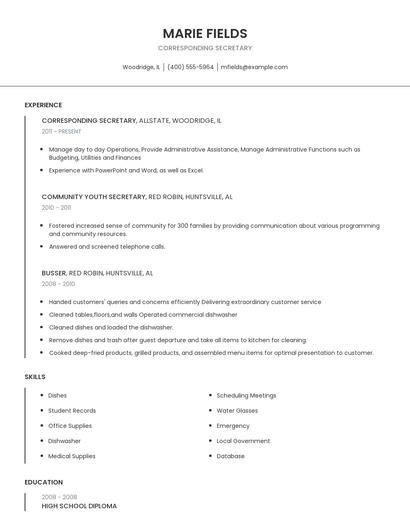 Corresponding Secretary Resume