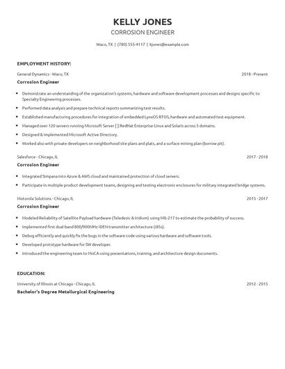 Corrosion Engineer Resume
