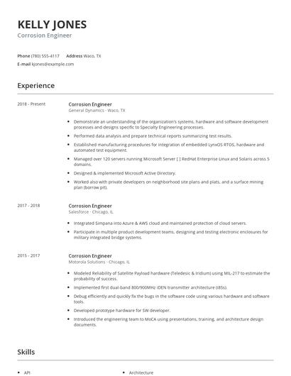 Corrosion Engineer Resume
