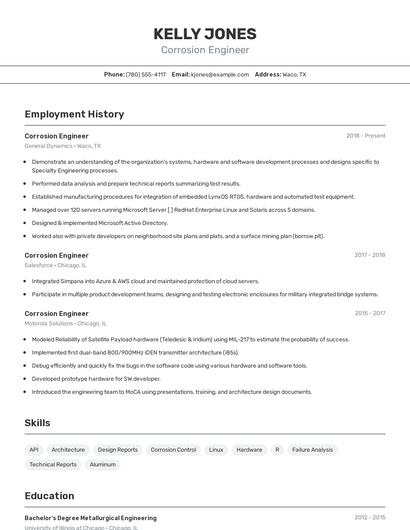 Corrosion Engineer Resume