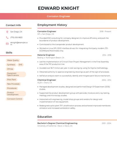 Corrosion Engineer Resume