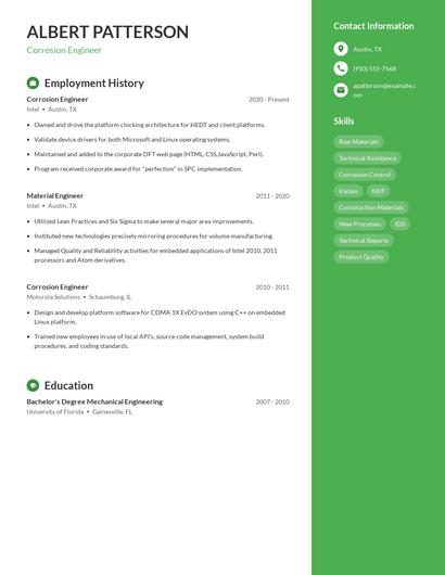 Corrosion Engineer Resume