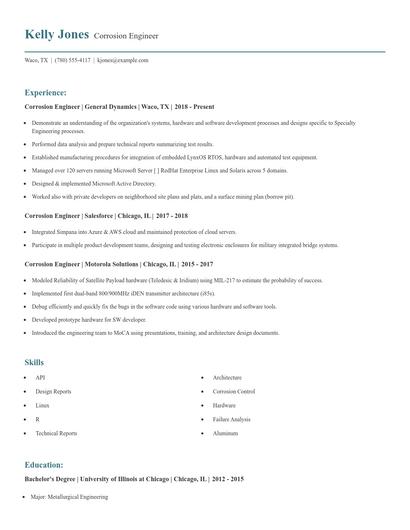 Corrosion Engineer Resume