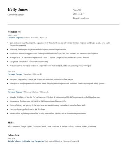 Corrosion Engineer Resume
