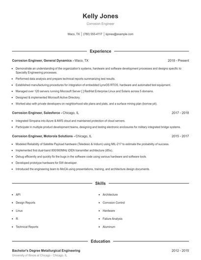Corrosion Engineer Resume